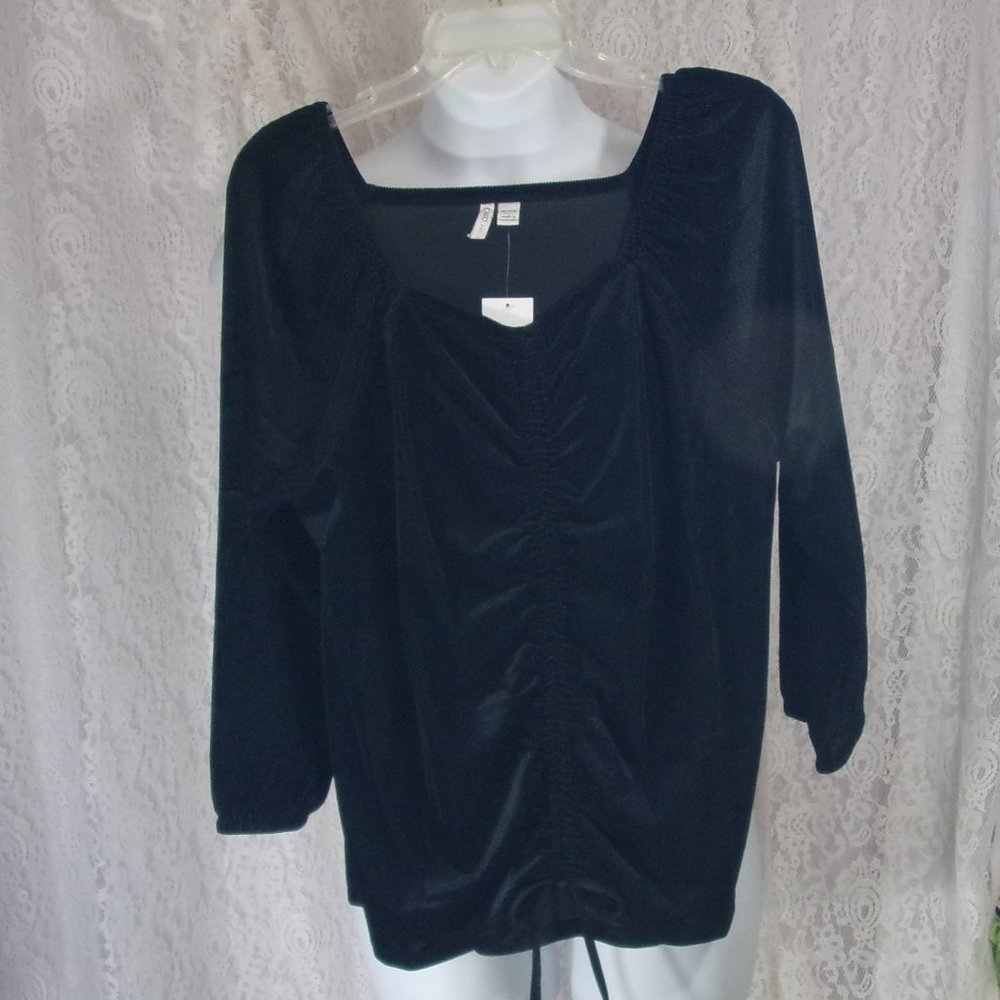 Cato Black Knit Square Neck Plus Top 14/16  NWT